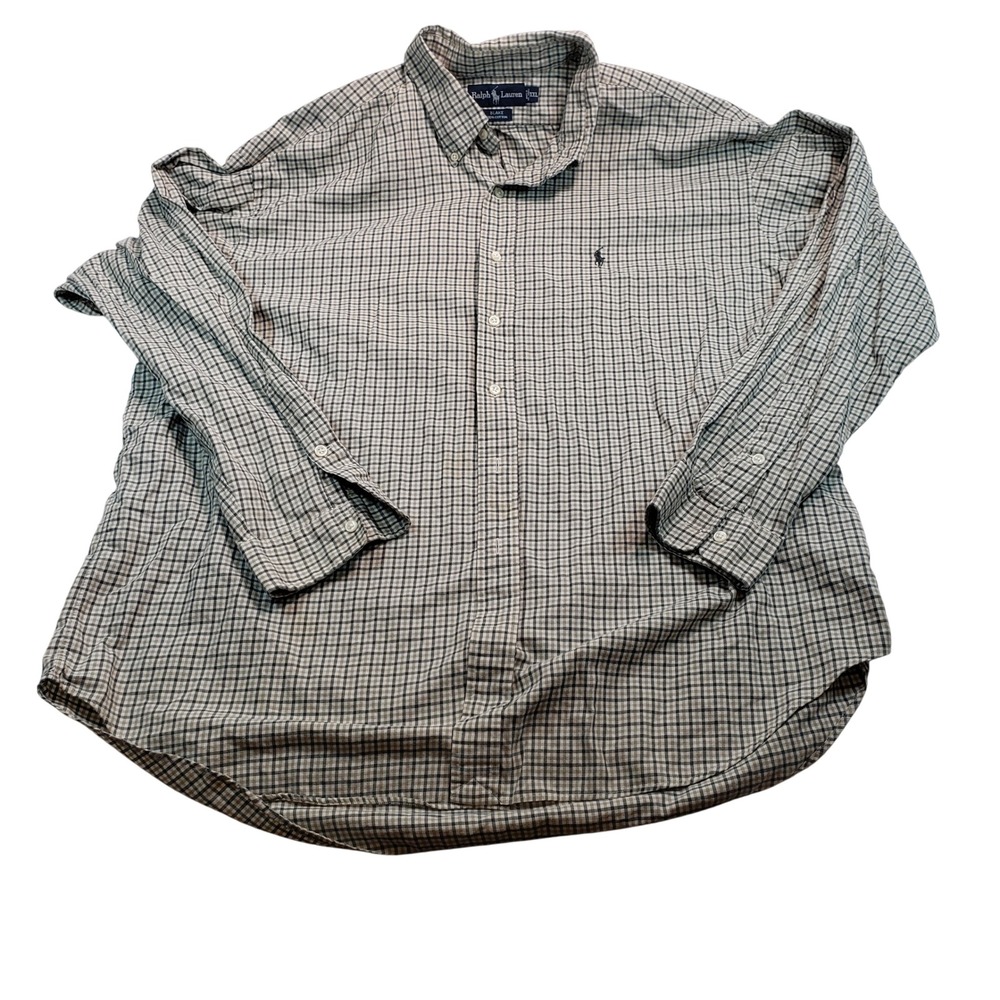 Ralph Lauren Mens Blake Button Down XXL Green Tan Plaid